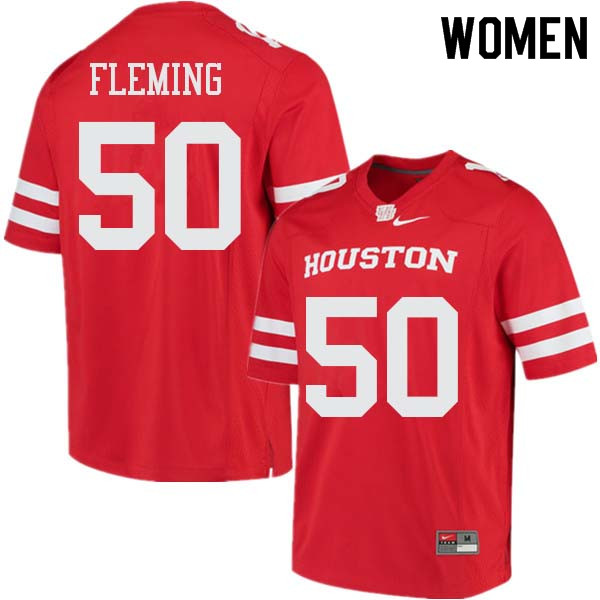 Women #50 Aymiel Fleming Houston Cougars College Football Jerseys Sale-Red
